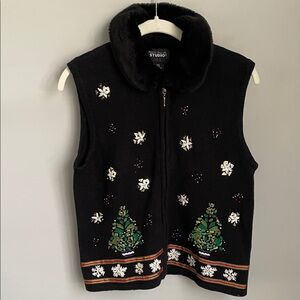 Designers Originals Studio Joy  Festive Black Vest w/Embroidery Petite Medium